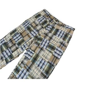 Nautica Mens Classic Madras Patchwork Multicolor Plaid Pants Relaxed Fit 34x32
